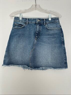 Zara Denim Frayed-Hem Mini Skirt - Blue
